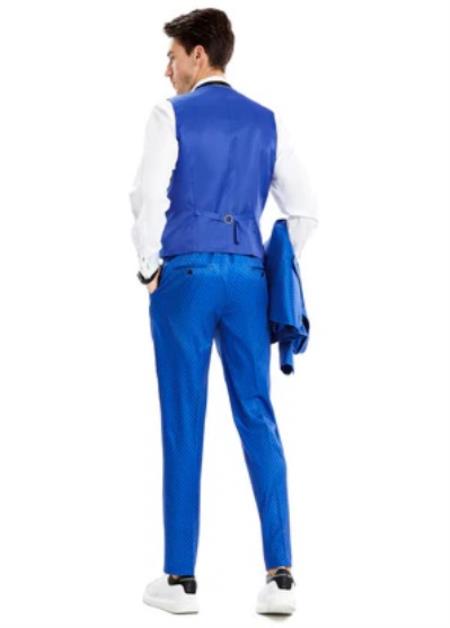 Polka Dot Suit - Polka Dot Blazer - Prom Suit - Stage Vested Suit Royal Blue - 38 Short Jacket+32 Waist Adjustable 28to34)(Height: 5 4 to5 7 )(Neck  15-16.5)S-M)