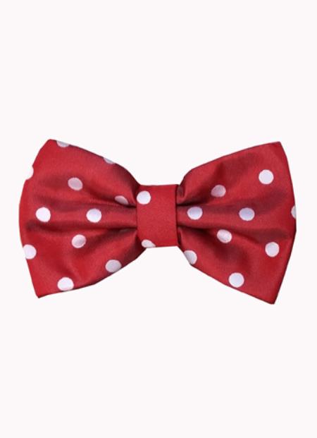 Mens New Years Outfit-Men's Polyester Red And White Polka Dot Pattern Bowtie-Men's Neck Ties - Mens Dress Tie - Trendy Mens Ties - One Size