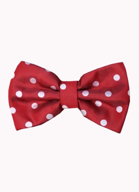 Mens New Years Outfit-Men's Polyester Red And White Polka Dot Pattern Bowtie-Men's Neck Ties - Mens Dress Tie - Trendy Mens Ties