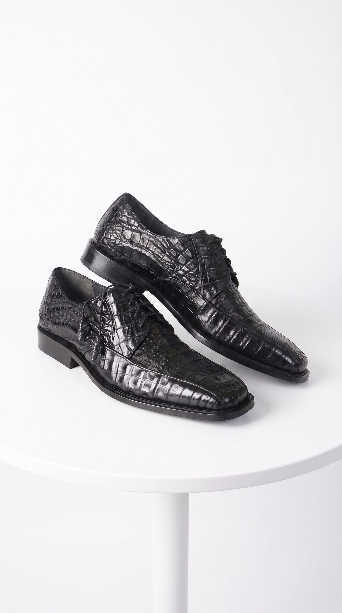 Men’s Original Exotic Caiman Belly Skin Shoes ZV038205, Black Lace-Up Formal Dress Shoes