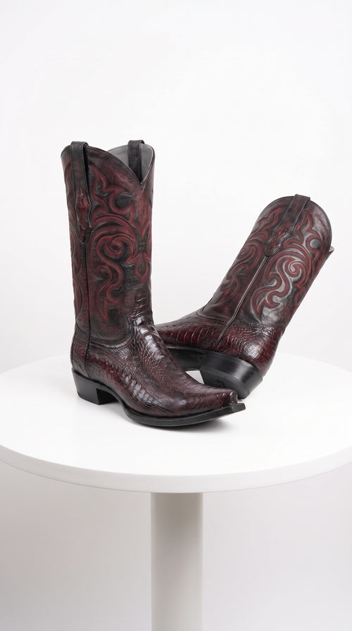 Los Altos Men’s Black Cherry Ostrich Leg Cowboy Boots, Exotic Dress Western Boots