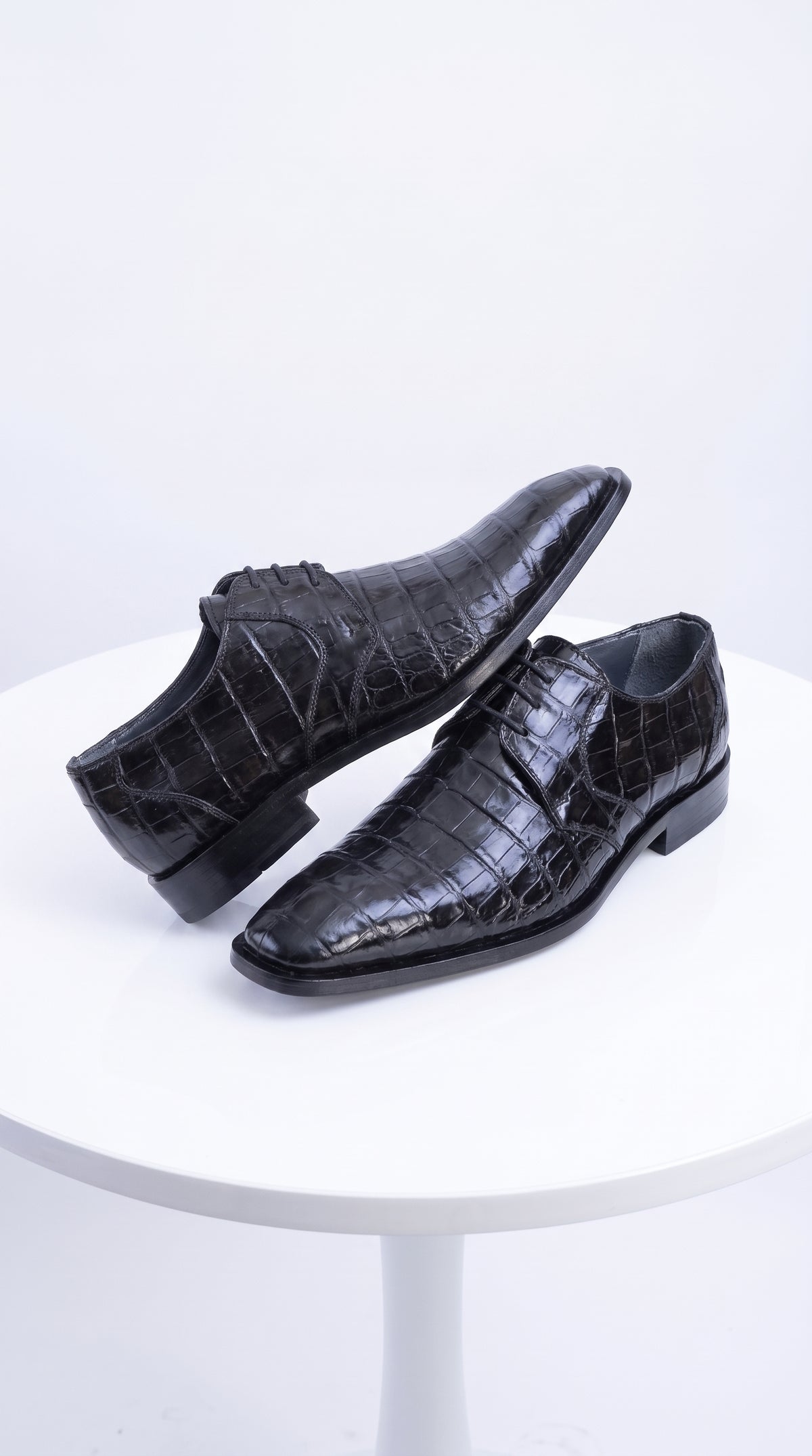 Men’s Original Exotic Caiman Belly Skin Shoes ZV088205, Black Lace-Up Formal Dress Shoes