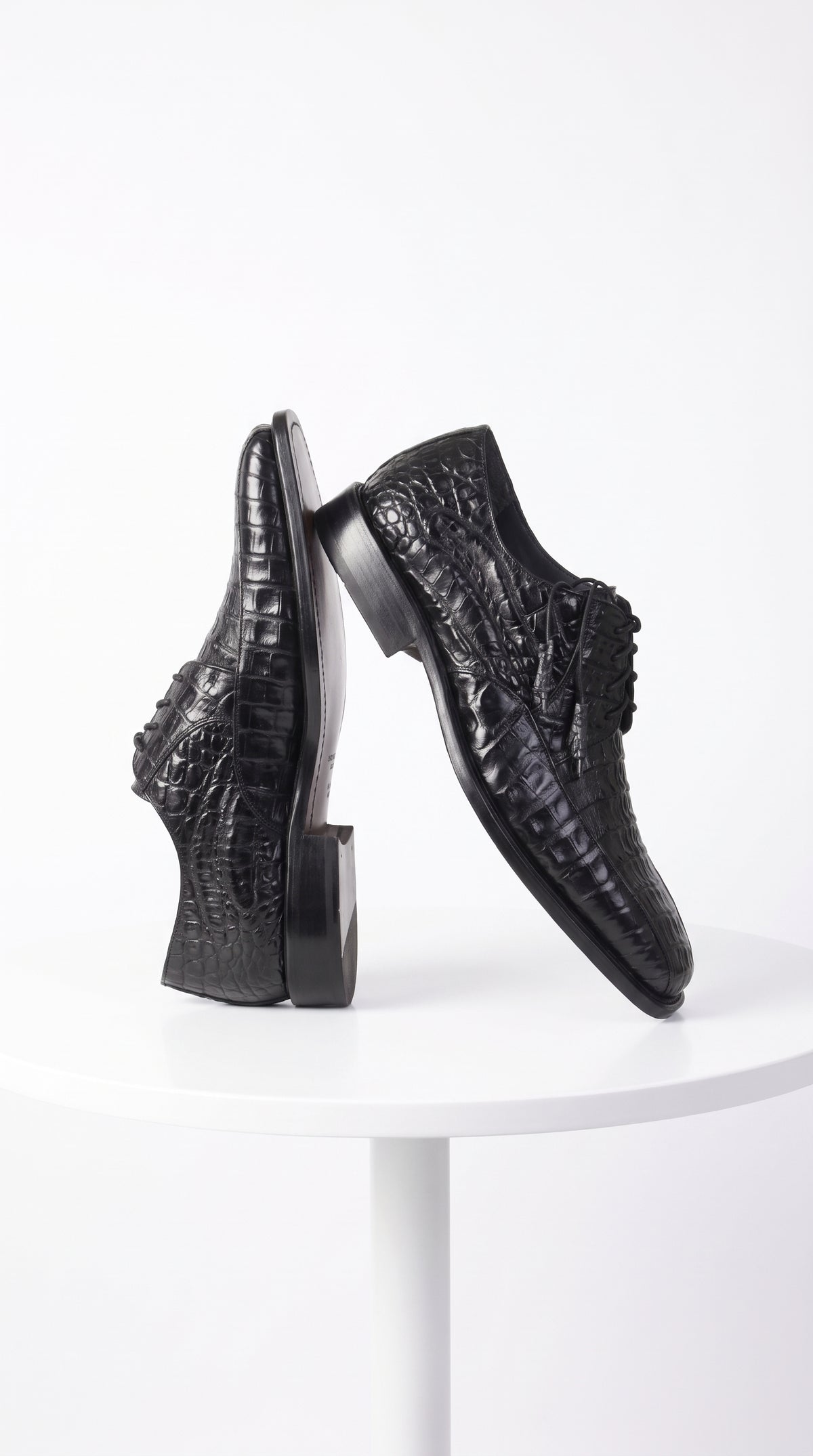Men’s Original Exotic Caiman Belly Skin Shoes ZV038205, Black Lace-Up Formal Dress Shoes