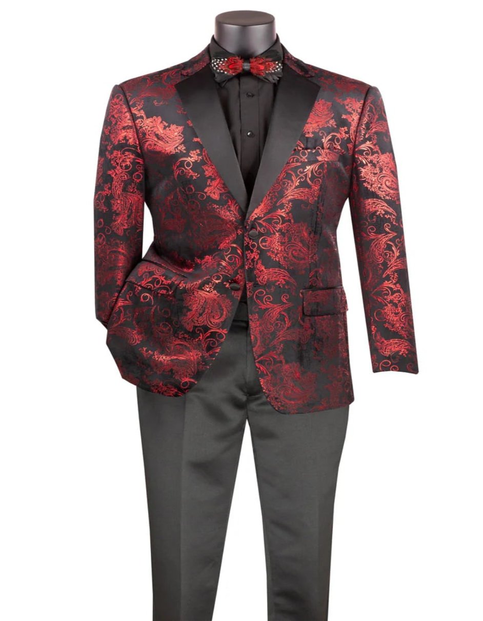 Posh Paisley Velvet Red Tuxedo Jacket