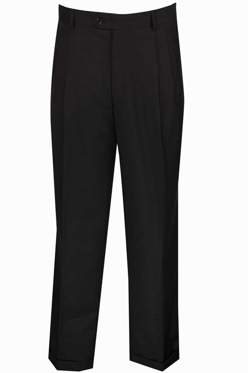 Mens Classic Fit Single Pleat Dress Slacks in Black - 28W