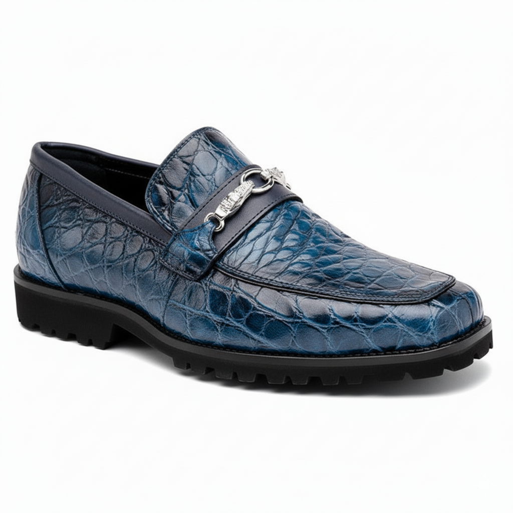 Men's Mauri Casual Alligator Loafers Blue Metal Bit Debonair - 8.5