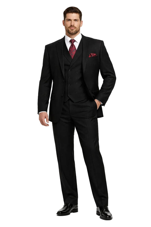 Modern Fit Wool Feel Two Button Jacket with Suit Black