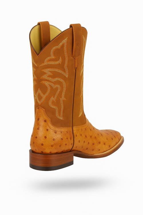 Men's Los Altos Ostrich Skin Wide Square Toe Boots - B-New Designer Collection