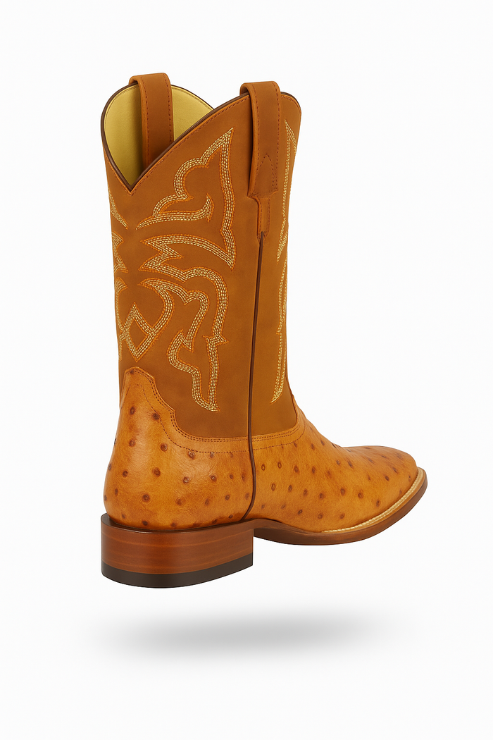 Men's Los Altos Ostrich Skin Wide Square Toe Boots - B-New Designer Collection