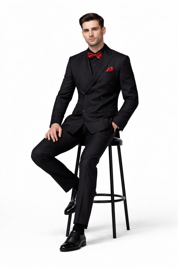 Ultra Slim Fit Double Breasted Charcoal Suit - Narrow Leg Pants - Gucci Cut - Tapered Jacket