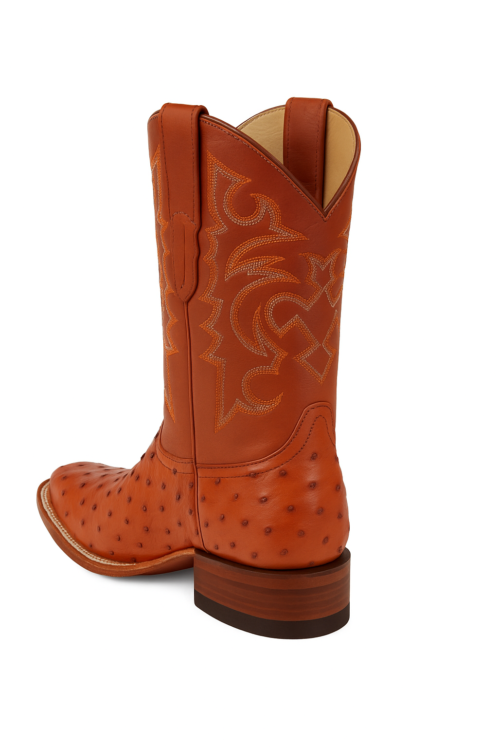 Men's Los Altos Ostrich Skin Wide Square Toe Boots - B-New Designer Collection - Amber