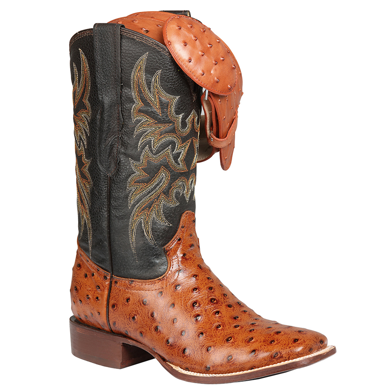 Ostrich Print Boots Cognac - Cognac
