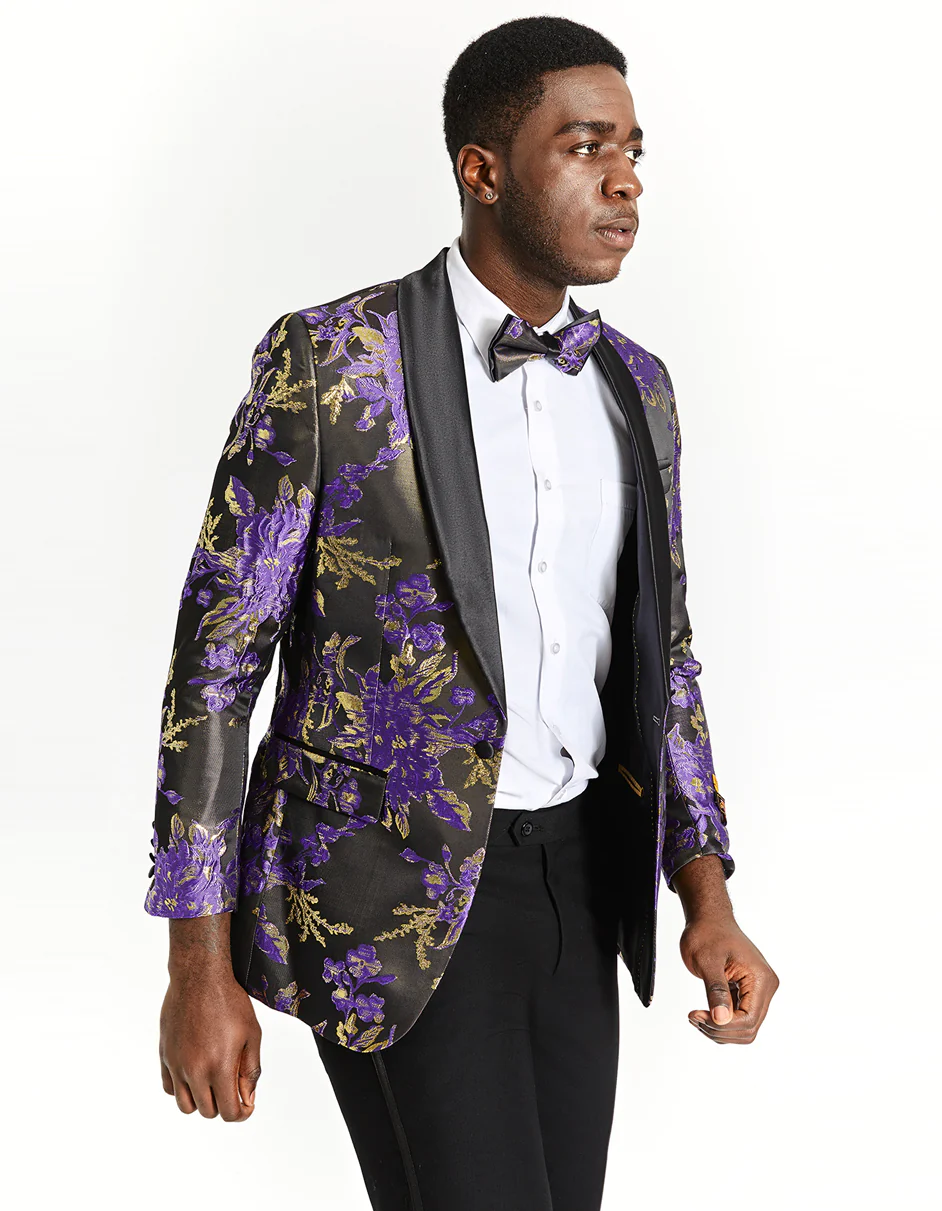 Best Mens Gold & Purple Paisley Prom Tuxedo Smoking Jacket Blazer - For Men  Fashion Perfect For Wedding or Prom or Business  or Church