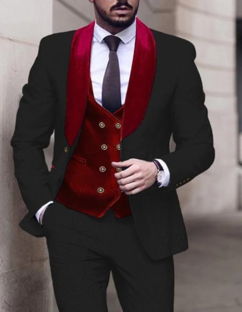 White and Black and Red Tuxedo - Prom Wedding Suit - Two Toned