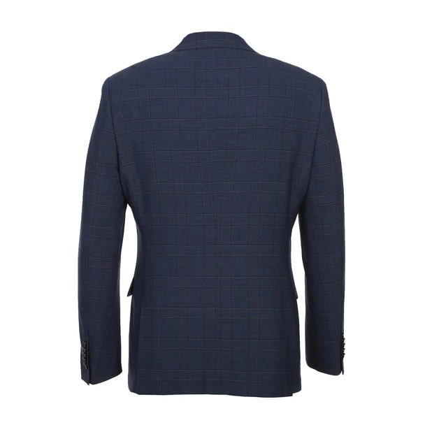English Laundry Suits  Designer Brand - Wool Stretch Double Breasted Slim Fit Prussian Blue Windowpane Suit by English Laundry - Coat Size 38