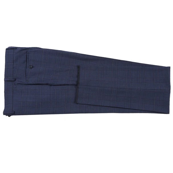 English Laundry Suits  Designer Brand - Wool Stretch Double Breasted Slim Fit Prussian Blue Windowpane Suit by English Laundry - Coat Size 38