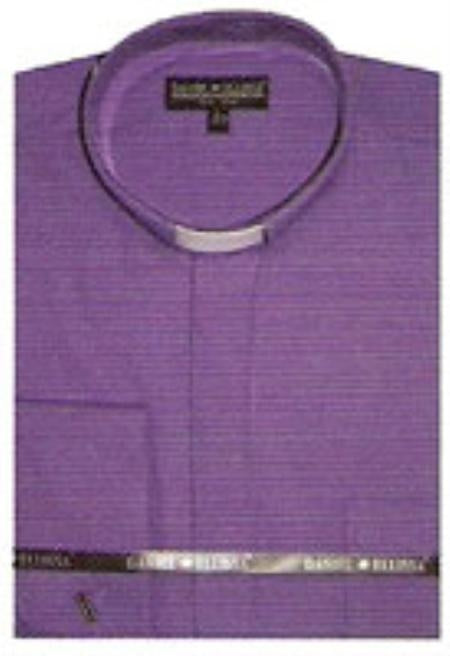 Men's Mandarin Collarless Preacher Round Style Purple Shirts~Poly&Cotton Fabric Dress Men's Dress Shirt
