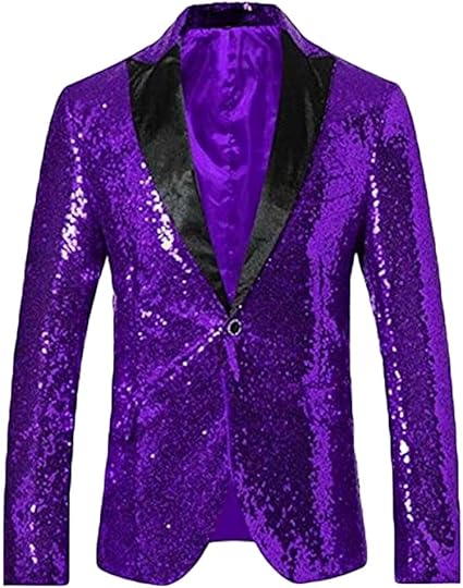 Glitter Tuxedo Dinner Jacket - Sequin Blazer - Purple Flashy Stage Sport Coat By Alberto Nardoni - Coat Size 38
