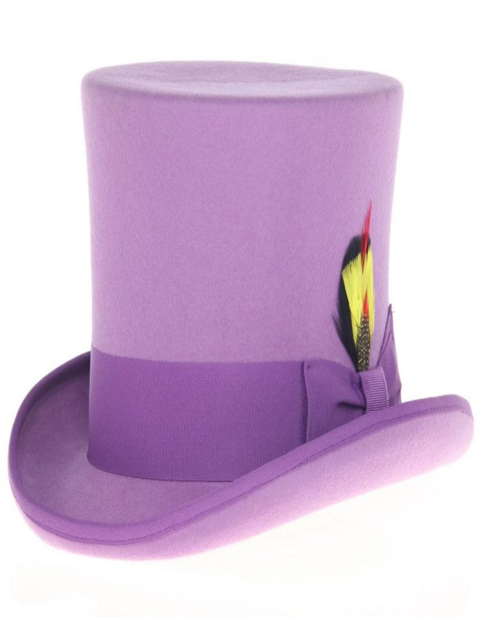 Purple Dress Hat 1920s Fedora Style - Men's Tall 100% Wool Dress Top Hat in Purple - S