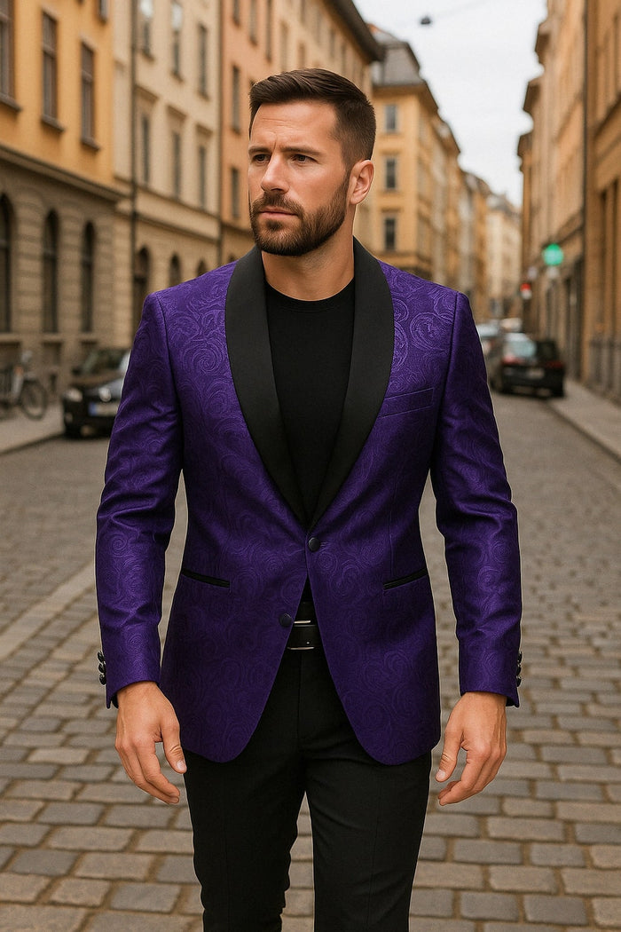 Mens Purple Paisley Pattern Blazer Jacket Satin Finish