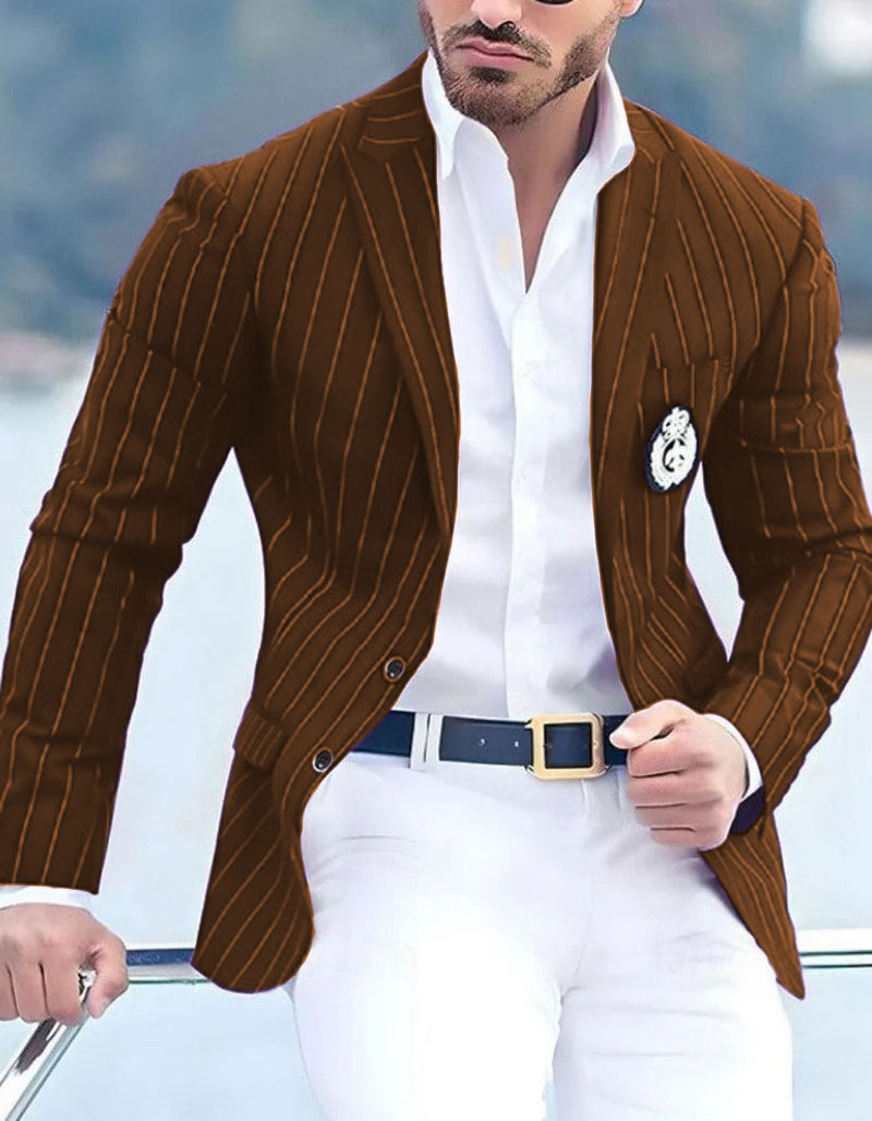 Royal Blue Pinstripe Blazer With White Pants - Suit Party Blazer - New Arrival - 36 Short