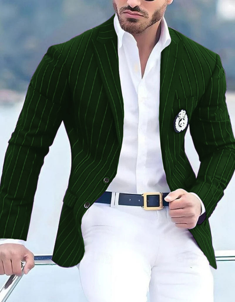 Royal Blue Pinstripe Blazer With White Pants - Suit Party Blazer - New Arrival - 36 Short