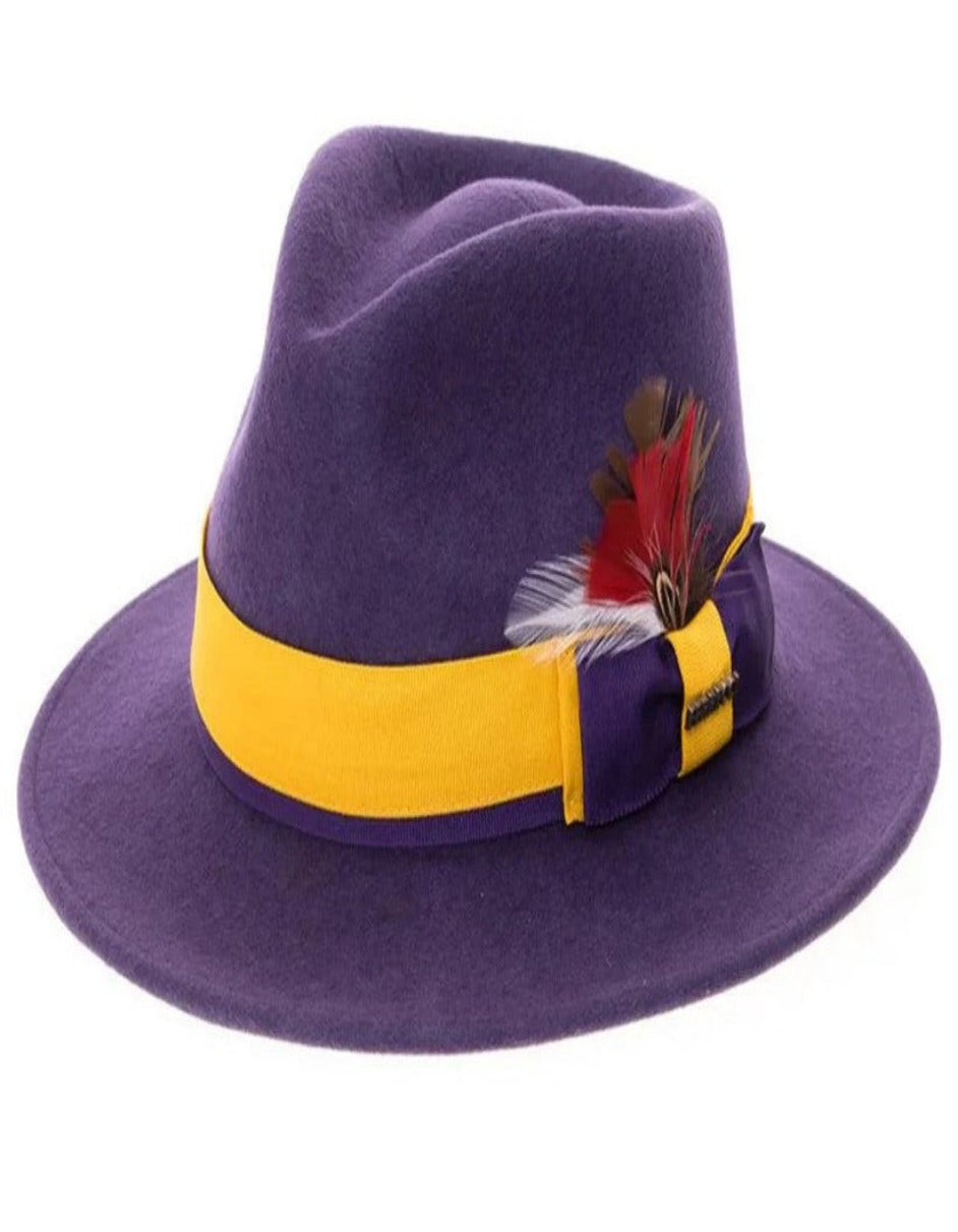 Purple and Gold Dress Hat 1920s Fedora Style - Men's Classic Two Tone Fedora Dress Hat in Purple and Gold - S