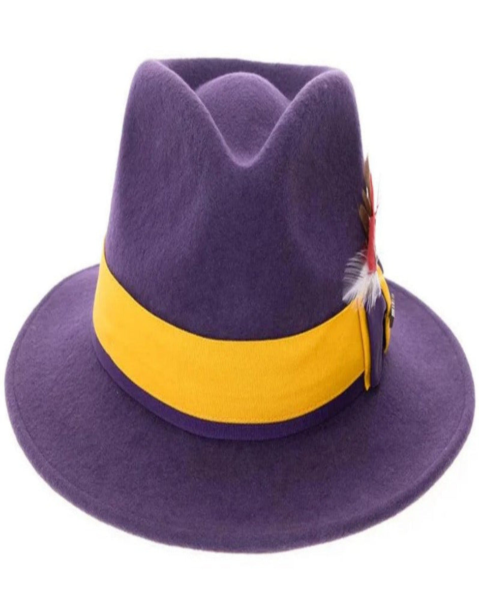 Purple and Gold Dress Hat 1920s Fedora Style - Men's Classic Two Tone Fedora Dress Hat in Purple and Gold - S