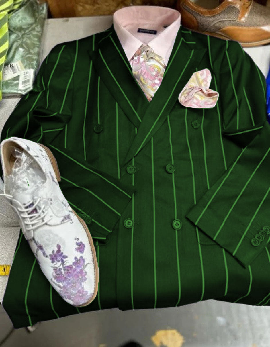 Mens Double Breasted Blazer Suit Jacket - Bold Pinstripe Sport Coat in Purple and White Pinstripe - 36