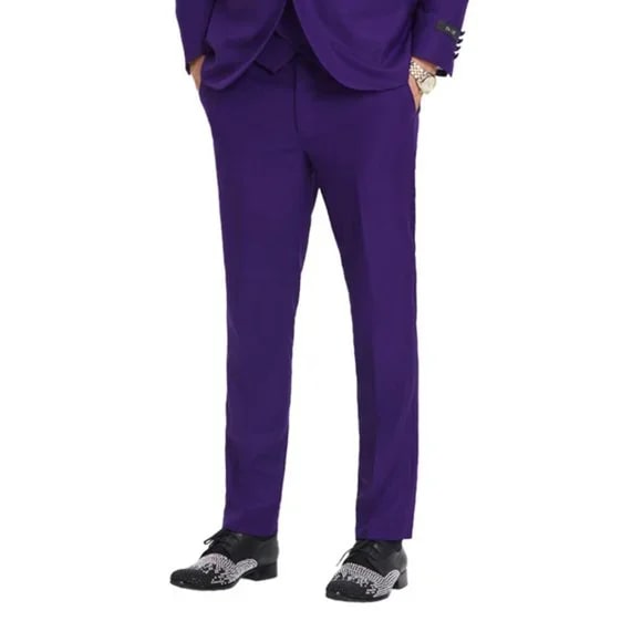 New Tazio Birdseye Textured Purple Tuxedo | Shawl Collar Satin Trim 3-Piece - 38 Short Jacket+32 Waist Adjustable 28to34)(Height: 5 4 to5 7 )(Neck  15-16.5)S-M)