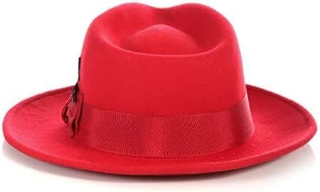 Gangster 100% Australian Wool Crushable Mens Fedora Hat - Removable Feather Gangster Red Mens Fedora Hat - S