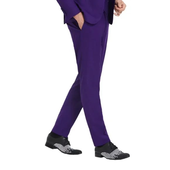 New Tazio Birdseye Textured Purple Tuxedo | Shawl Collar Satin Trim 3-Piece