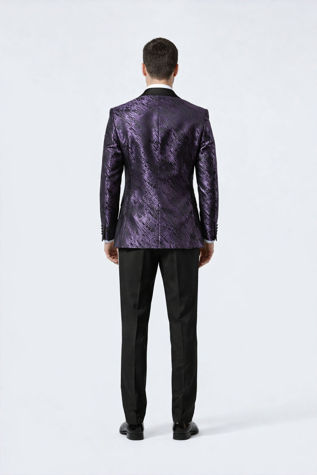 Men’s Purple Jacquard Double-Breasted Tuxedo Jacket with Satin Peak Lapel - XS