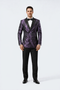 Men’s Purple Jacquard Double-Breasted Tuxedo Jacket with Satin Peak Lapel