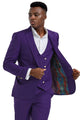 Cheap priced Suit - Men's One Button Peak Lapel Vested Purple Suit With Gold Buttons