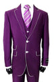 Cheap Suit - Mens Vested Slim Fit Shiny Sharkskin Tuxedo Suit In Purple With White Piping Purple and Plum Prom 2025 Suit