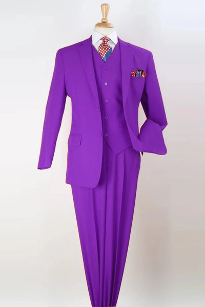 Cheap Priced Suit  - Mens Classic Fit Vested Two Button Pleated Pant Purple Suit