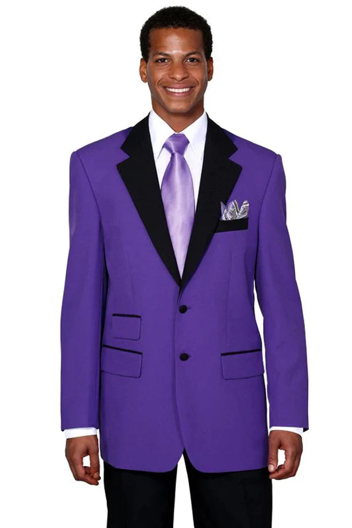 Cheap Suit - Mens 2 Button Classic Fit Contrast Collar Purple Tuxedo