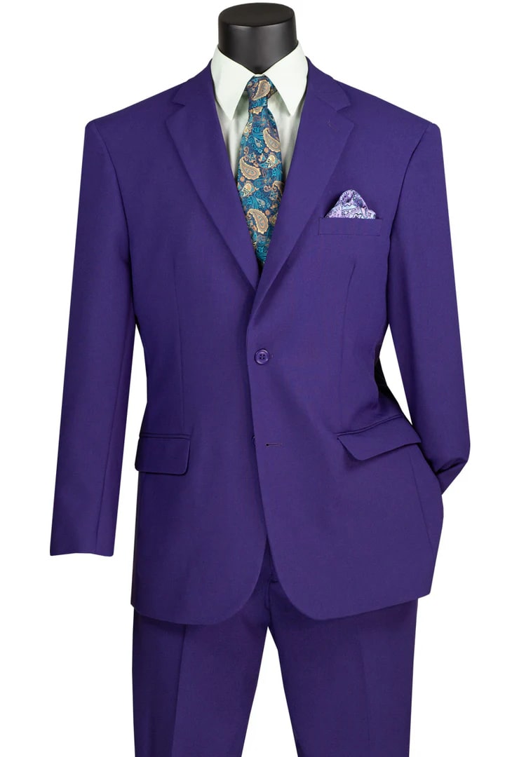 Cheap Priced Suit  - Mens 2 Button Classic Poplin Purple Suit - 38 Short Jacket+32 Waist Adjustable 28to34)(Height: 5 4 to5 7 )(Neck  15-16.5)S-M)