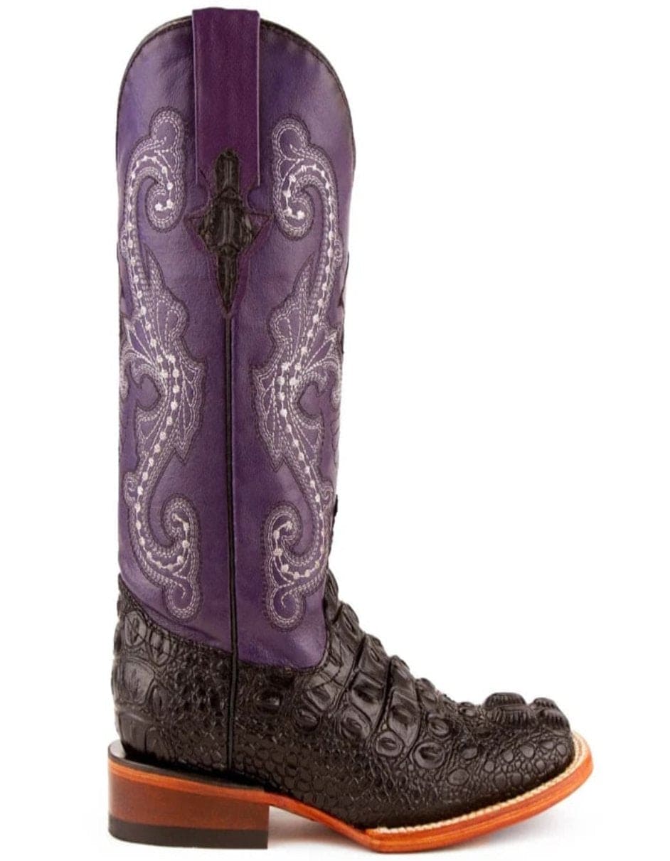 Ferrini Women's Rancher Square Toe Boots Crocodile Print - Black/Purple - 6B