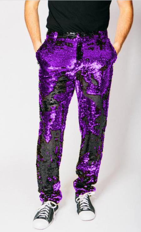 Mens Sequin Pants - Purple Dress Party Pants - Dress Size Pants : 28