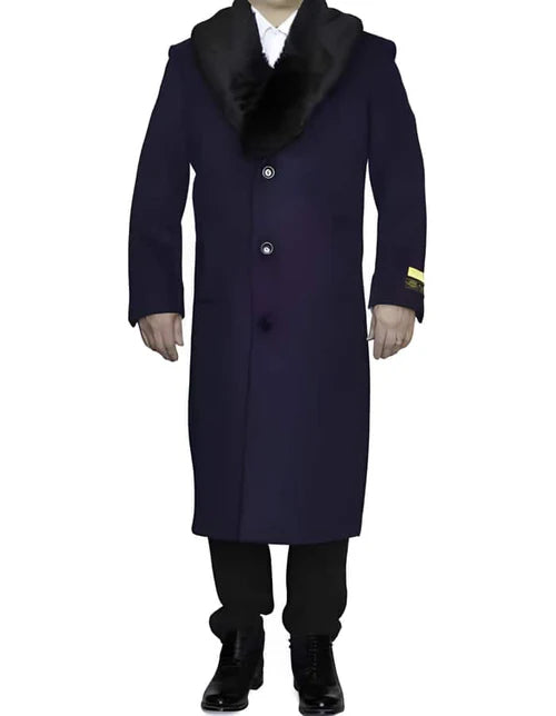 Mens Overcoat Mens Topcoat Mens Purple 3 Button Wool Dress Top Coat - Three Quarter 34 Inch Length