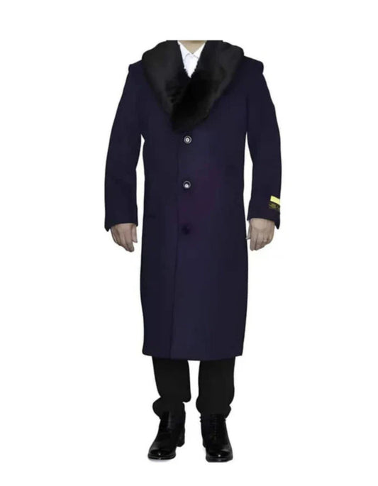 Mens Overcoat Mens Purple 3 Button Dress Coat - Three Quarter 34 Inch Length