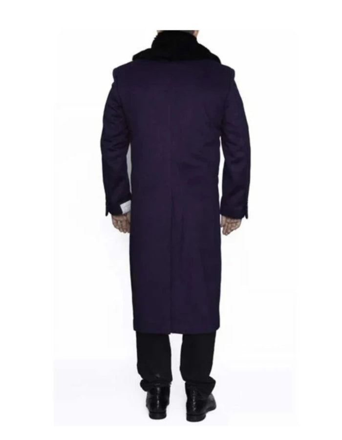 Mens Overcoat Mens Purple 3 Button Dress Coat - Three Quarter 34 Inch Length