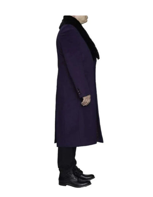 Mens Overcoat Mens Purple 3 Button Dress Coat - Three Quarter 34 Inch Length