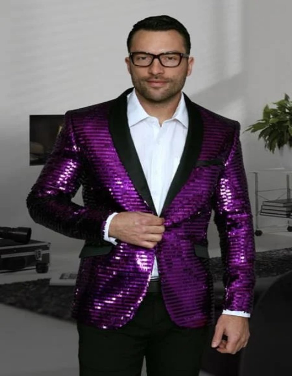 Sequin Tuxedo - Mens Blazer - Purple Dinner Jacket - Shiny Tuxedo Jacket - XXXXL