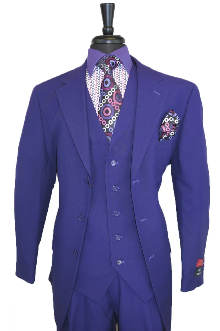 Cheap Priced Suit - Mens 3 Button Classic Fit Vested Purple Suit - 38 Short Jacket+32 Waist Adjustable 28to34)(Height: 5 4 to5 7 )(Neck  15-16.5)S-M)