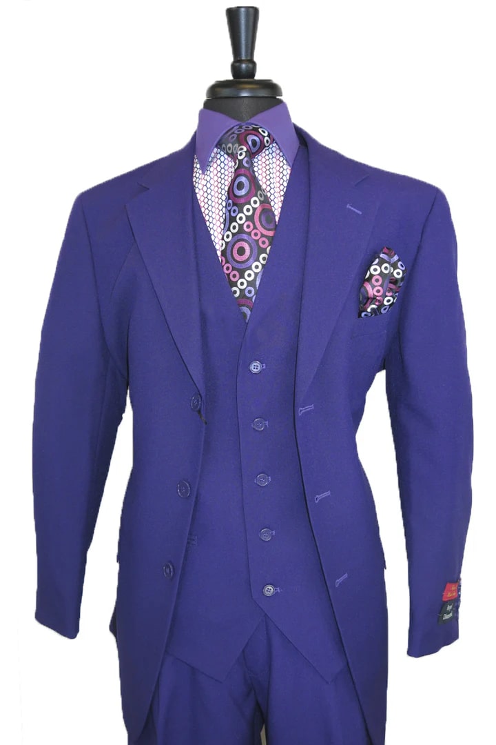 Cheap Suit - Mens 3 Button Classic Fit Vested Purple Suit