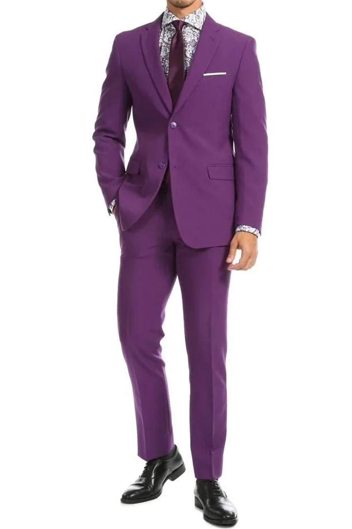 Cheap Suit - Mens Two Button Modern Fit Wool Feel - Designer Brand Purple Suit