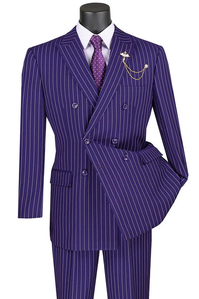 Cheap Priced Suit - Mens Double Breasted Gangster Bold Pinstripe Purple Suit Purple and Plum Prom 2026 Suits